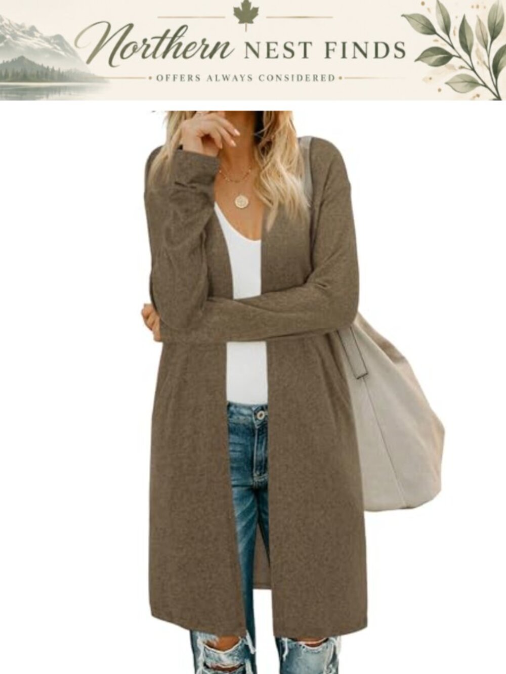 Open Front Knit Cardigan with Pockets Long Sleeve Lightweight 95% Polyester